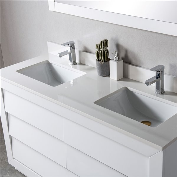 Jade Bath Jacqueline 60-in White Double Sink Bathroom Vanity with White Quartz Top