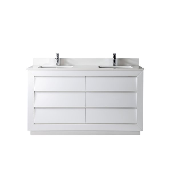 Jade Bath Jacqueline 60-in White Double Sink Bathroom Vanity with White Quartz Top
