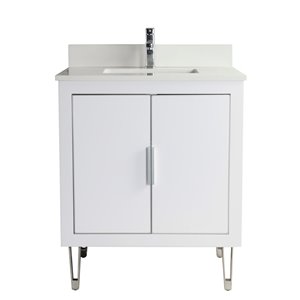 Jade Bath Estelle 29-in White/Brushed Nickel Single Sink Bathroom Vanity with White Quartz Top