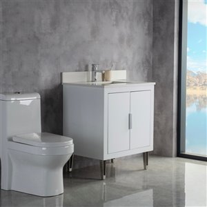 Meuble-lavabo Estelle simple blanc/nickel brossé de 29 po par Jade Bath avec comptoir en quartz blanc