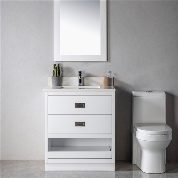 Jade Bath Lisette 30-in White/Brushed Nickel Single Sink Bathroom Vanity with White Quartz Top