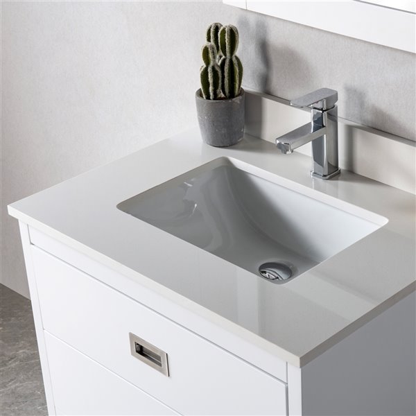 Jade Bath Lisette 30-in White/Brushed Nickel Single Sink Bathroom Vanity with White Quartz Top