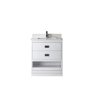 Jade Bath Lisette 30-in White/Brushed Nickel Single Sink Bathroom Vanity with White Quartz Top