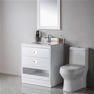 Meuble-lavabo simple Lisette blanc/nickel brossé de 30 po par Jade Bath et comptoir en quartz blanc