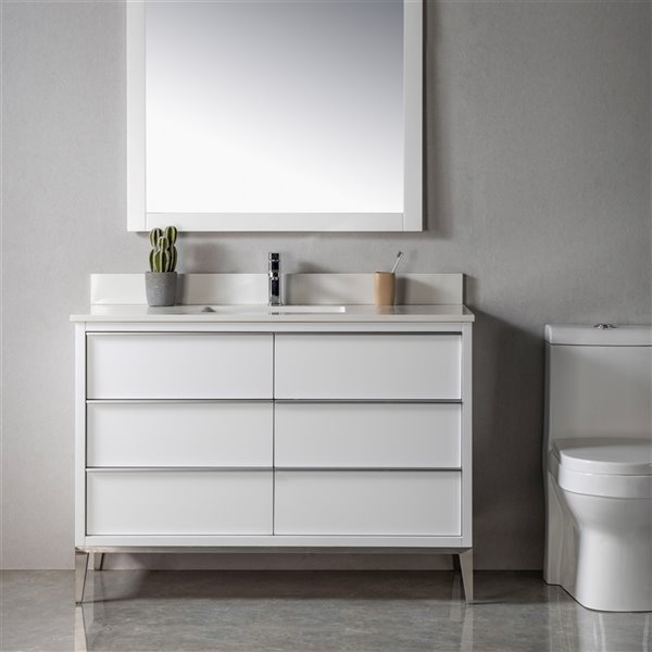 Jade Bath Amelie 48-in White/Brushed Nickel Single Sink Bathroom Vanity with White Quartz Top