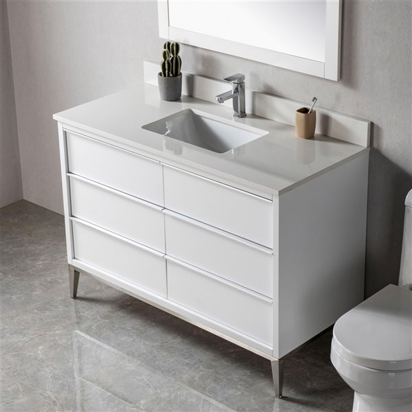 Jade Bath Amelie 48-in White/Brushed Nickel Single Sink Bathroom Vanity with White Quartz Top