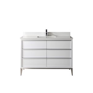 Jade Bath Amelie 48-in White/Brushed Nickel Single Sink Bathroom Vanity with White Quartz Top