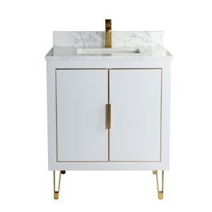 Jade Bath Estelle 29-in Soft Grey/Brushed Gold Single Sink Bathroom Vanity with Carrara Marble Top