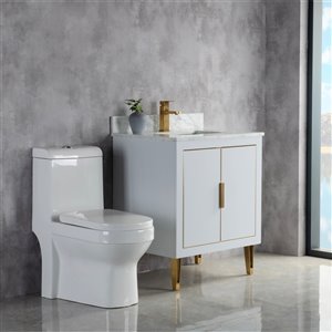 Meuble-lavabo Simple Estelle gris/or brossé de 29 po par Jade Bath avec comptoir en marbre de Carrare