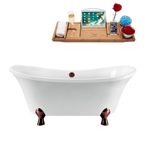 Streamline Freestanding Bathtub with Tray/External Drain - 60-in - White