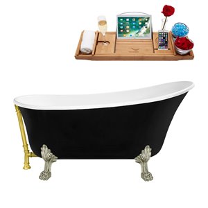 Streamline Clawfoot Tub with Tray and External Drain - 67-in - Black