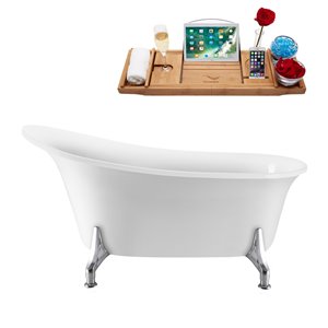 Bain ovale acrylique et plateau avec drain interne de Streamline, 59 po, blanc