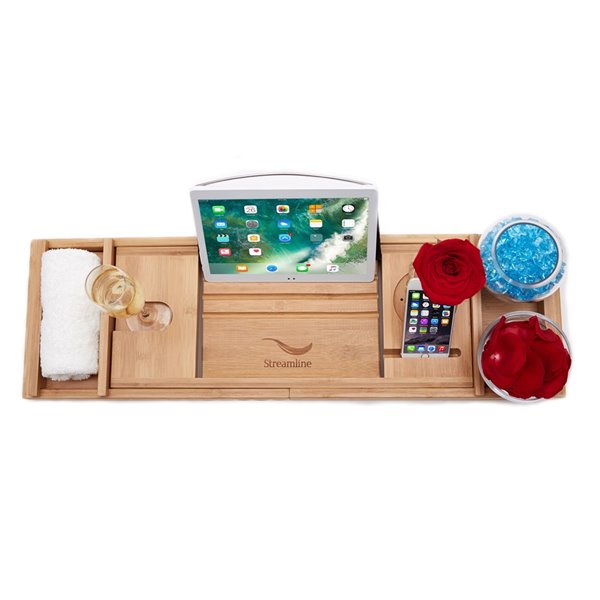 Streamline 31W x 62L Glossy Red Acrylic Clawfoot Bathtub with Matte Black Feet and Reversible Drain with Tray