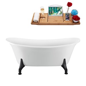 Streamline Clawfoot Oval Bathtub and Tray with Internal Drain - 59-in - White
