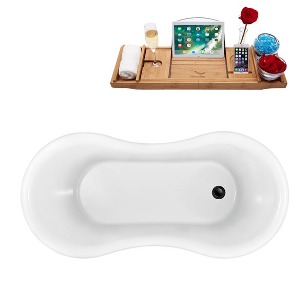 Streamline 31W x 62L Glossy White Acrylic Clawfoot Bathtub with Matte Oil Rubbed Bronze Feet and Reversible Drain with Tray