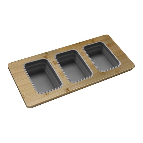 Plateau de service au-dessus de l'évier en bambou avec 3 contenants pliables Stylish, 18 po x 8,5 po