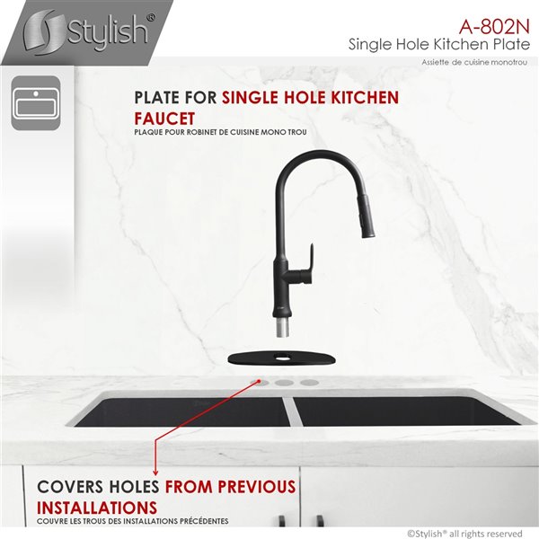 Stylish Single Hole Kitchen Faucet Plate - Matte Black