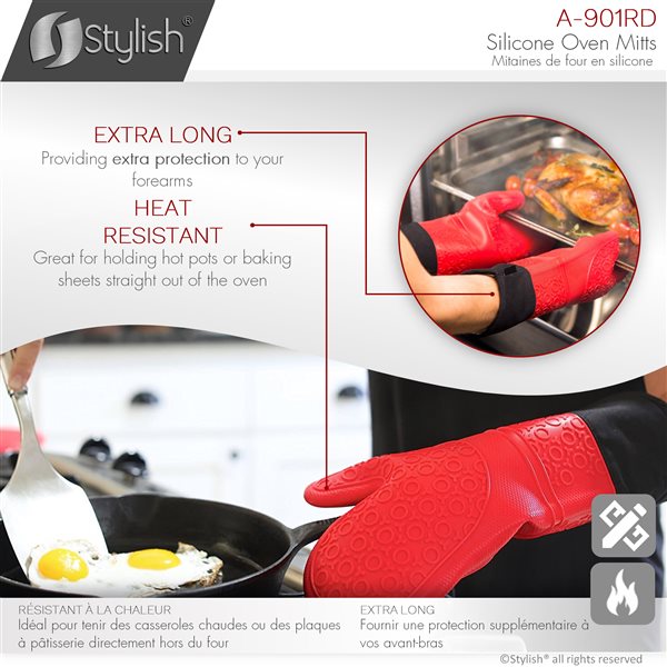 Gant de cuisine en silicone résistant à la chaleur Stylish, rouge