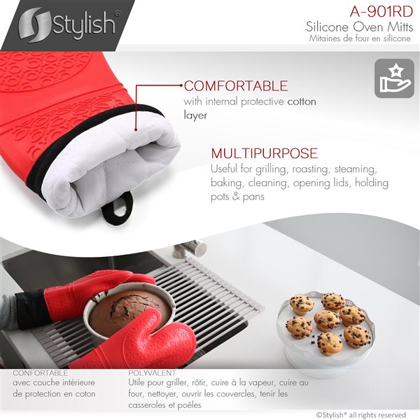 Da.Wa Silicone résistant à la chaleur four micro-ondes mitaines gants pour cuisine cuisson cuisson griller,rouge 