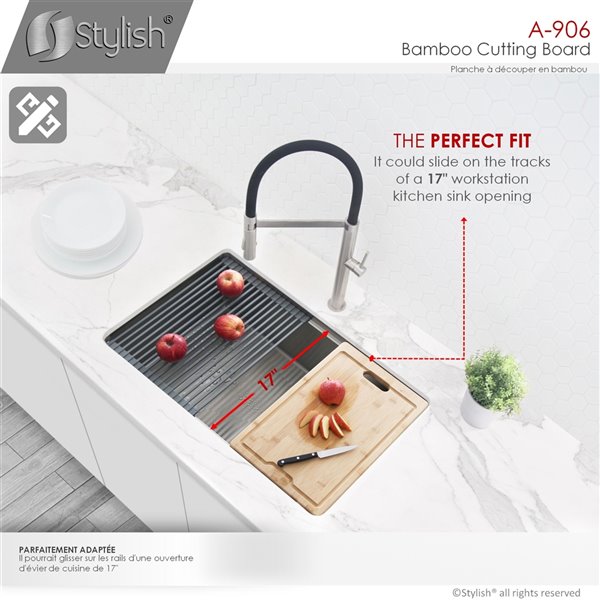 Stylish Bamboo Over the Sink Cutting Board - 16.75-in x 11-in