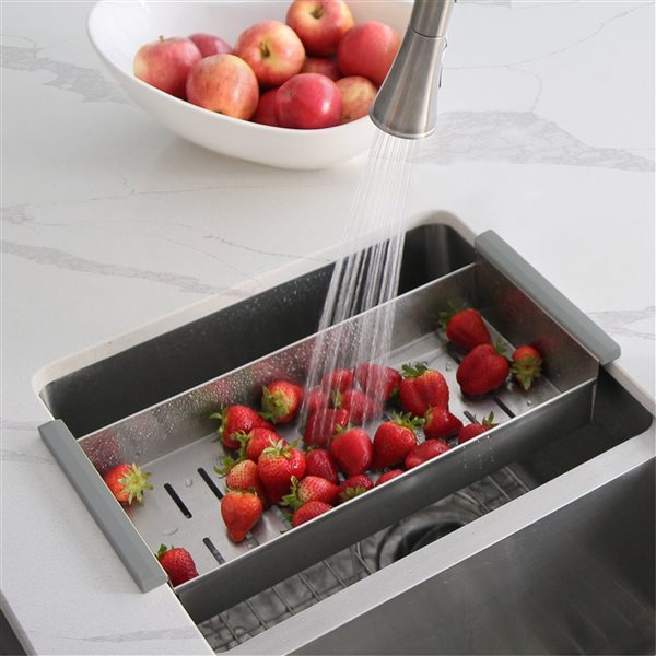 Stylish Stainless Steel Over the Sink Colander with Non-slip Handle