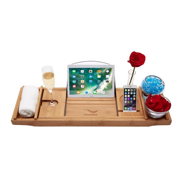 Streamline 32W x 71L Glossy White Cast Iron Clawfoot Bathtub with Glossy White Feet and Center Drain with Tray