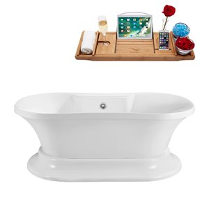 Baignoire en acrylique Streamline autoportante ovale avec drain central, 32 po l x 60 po L, blanc brillant