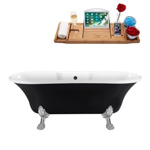Streamline Acrylic Bathtub Series Center Drain Cast Iron Clawfoot Oval Bathtub - 33.9-in W x 68-in L - Black Matte