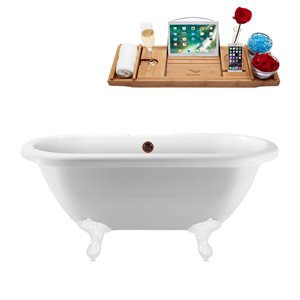 Streamline Acrylic Bathtub Series 29.1-in W x 66.9-in L Oval Center Drain Cast Iron Clawfoot Bathtub - White/Bronze