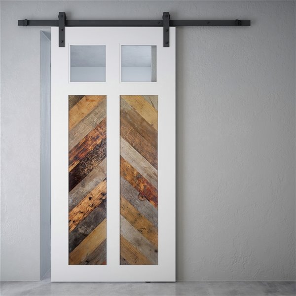 Urban Woodcraft Gila Reclaimed Wood/White Prefinished Barn Door with Hardware Included (Common: 40-in x 83-in; Actual: 40-in…