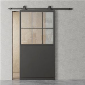 Urban Woodcraft Lille Prefinished Steel Barn Door with Hardware Included (Common: 34-in x 80-in; Actual: 35-in x 83-in) - Blac