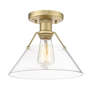 Golden Lighting Orwell 10-in Clear Glass Shade Industrial Incandescent Flush Mount Light – – 1-Pack