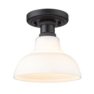 Golden Lighting Carver 7.5-in Vintage Milk Glass Industrial Incandescent Flush Mount Light – 1-Pack