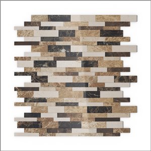 SpeedTiles 3X Faster Beige and Brown 12-in x 12-in Polished Natural Stone Marble Linear Adhesive Peel-and-Stick Tile – 6-Pack