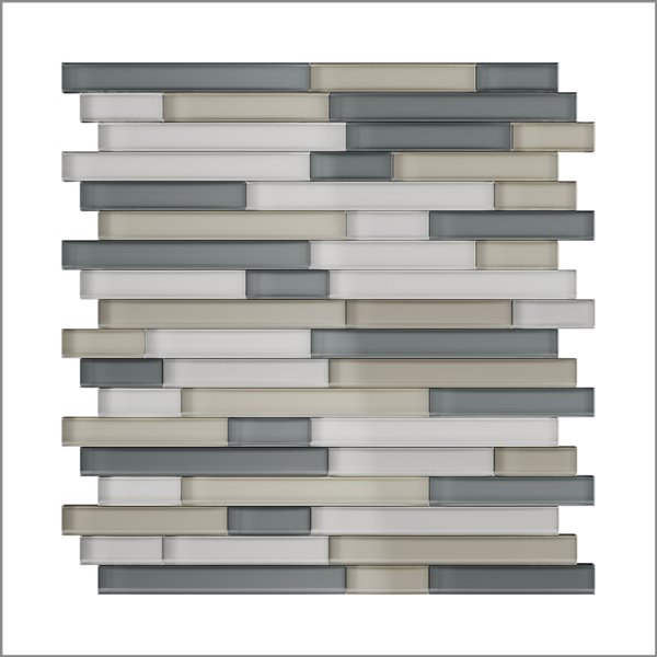 Tuile SpeedTiles 3X Faster verre lustré lisse gris mélangés 12 po x 12 po linéaire adhésif peler et coller, paquet de 6