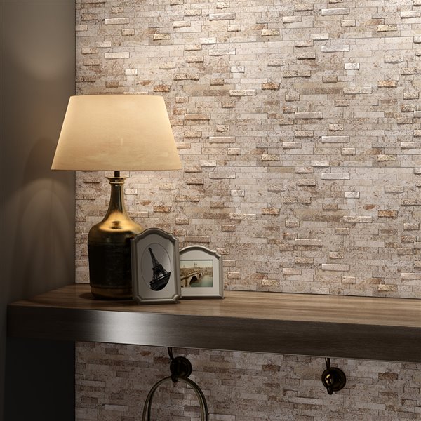 Échantillon de tuile murale 4 po x 4 po pierre naturelle beige linéaire 3X Faster, SpeedTiles