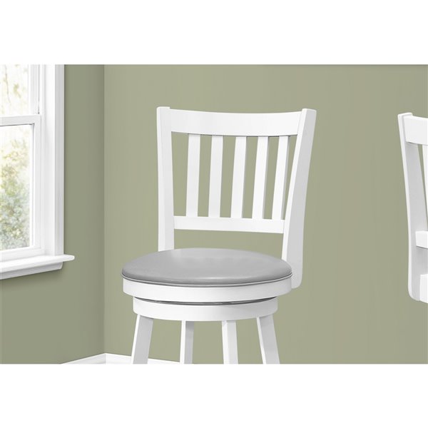 Monarch Specialties Upholstered Swivel Bar Stool, White/Grey, 2-Pack