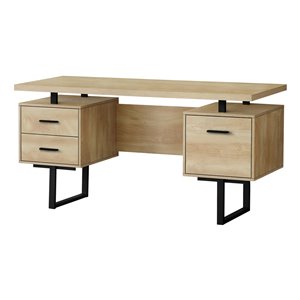 COMPUTER DESK - 60-inL / NATURAL / BLACK METAL