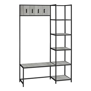 Porte-manteau/banc moderne de Monarch Specialties, aspect bois gris et métal noir
