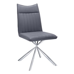 Chaise accent capitonnée contemporaine en faux cuir de Monarch Specialties, avec base en métal, gris et chrome, ensemble de 2