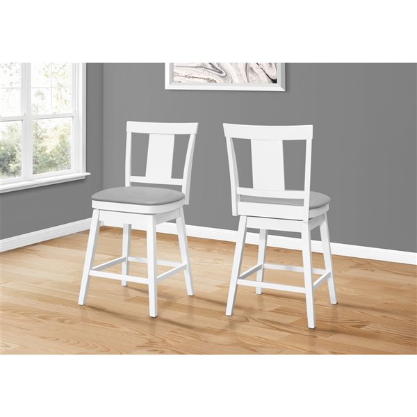 Monarch Specialties Upholstered Counter Height Stool, White/Grey, 2-Pack