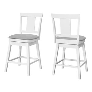 Monarch Specialties Upholstered Counter Height Stool, White/Grey, 2-Pack