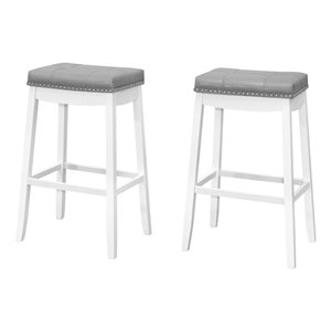 Monarch Specialties Upholstered Bar Stool, Grey /White, 2-Pack