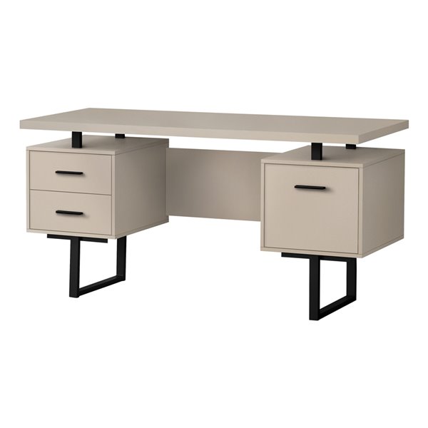 COMPUTER DESK - 60-inL / MODERN TAUPE / BLACK METAL