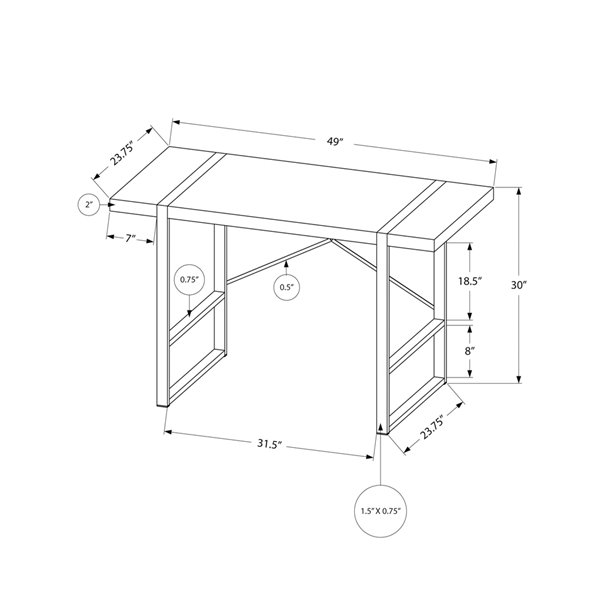 BUREAU - 48 poL / SIMILI-CIMENT GRIS / METAL NOIR