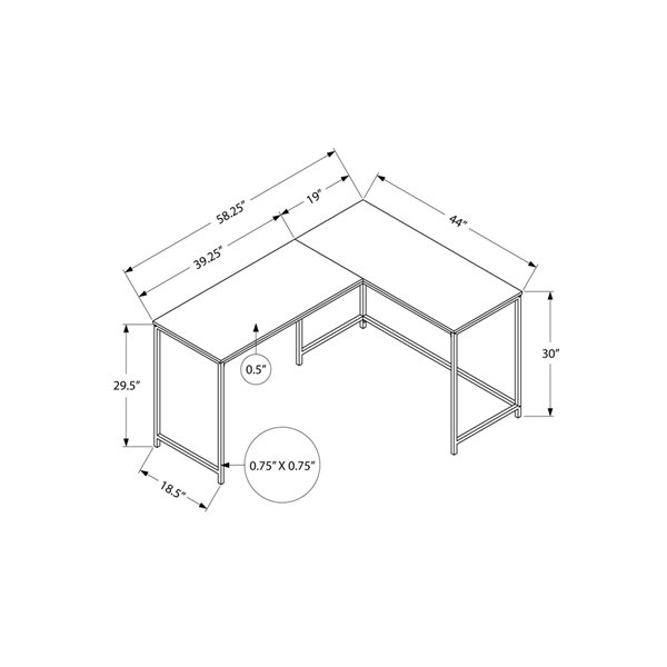 COMPUTER DESK - 58-inL / WHITE MARBLE / BLACK METAL CORNER