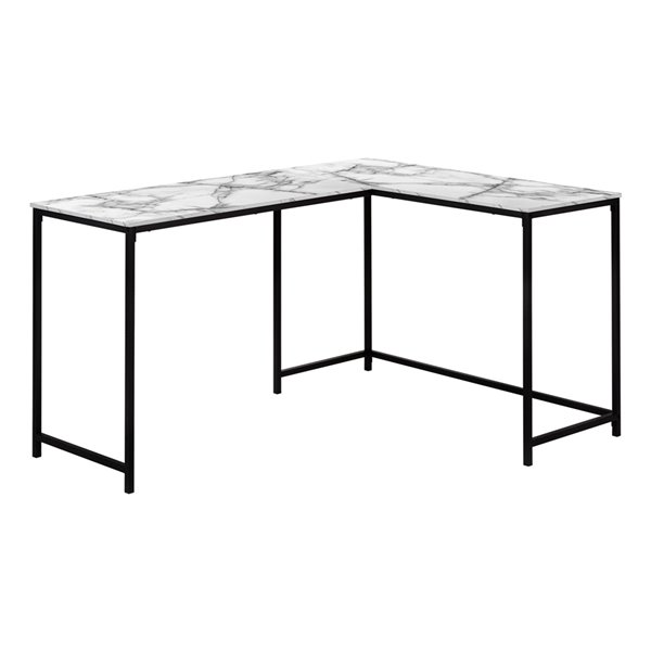 COMPUTER DESK - 58-inL / WHITE MARBLE / BLACK METAL CORNER