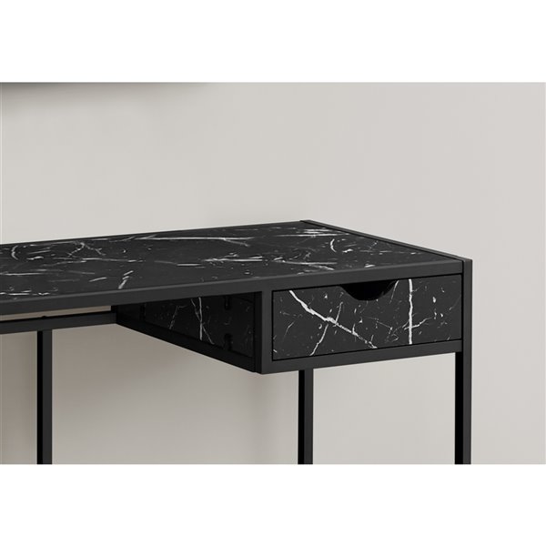 COMPUTER DESK - 42-inL / BLACK MARBLE-LOOK / BLACK METAL