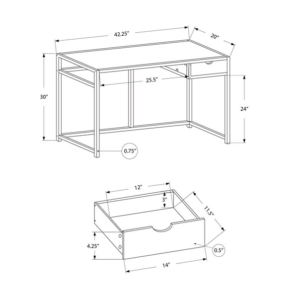 COMPUTER DESK - 42-inL / BLACK MARBLE-LOOK / BLACK METAL