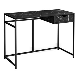 COMPUTER DESK - 42-inL / BLACK MARBLE-LOOK / BLACK METAL